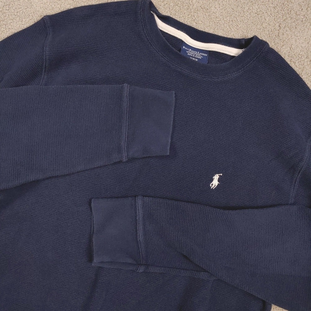 Polo Ralph Lauren Waffle Knit Thermal Crew Neck - Mens M Navy Blue Long Sleeve